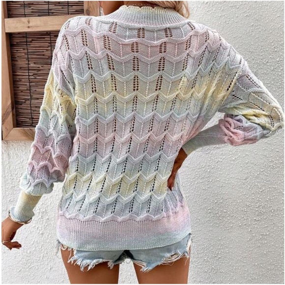 Cozy Pastel Colorblock V Neck Oversized Sweater Top - Picture 3 of 6